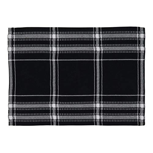 Fennco Style Classic Plaid Cotton Table Runner 16" W x 72" L - Black Table Cover for Home Décor, Everyday Use, Banquet, Family Gathering and Special Occasion