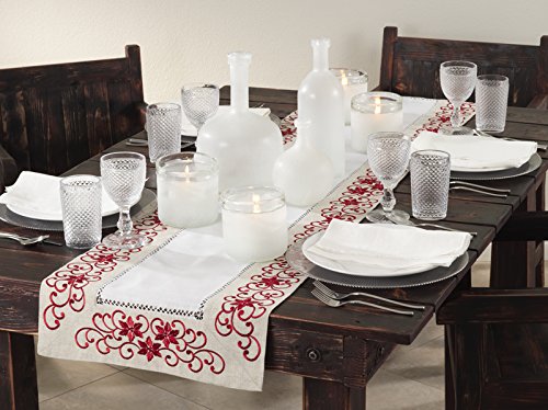 Fennco Styles Francine Embroidered & Cutwork Holiday Ivory Rectangular Table Runner - 18" x 72"