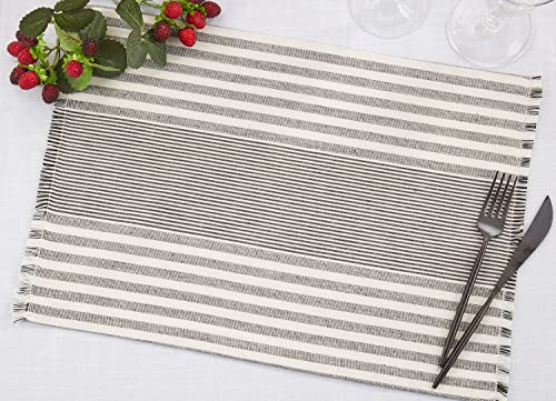 Fennco Styles Stripe Design Cotton Table Runner 16" W x 72" L - Black & White Woven Fringed Table Cover for Home Décor, Dining Table, Banquet, Family Gathering and Special Occasion