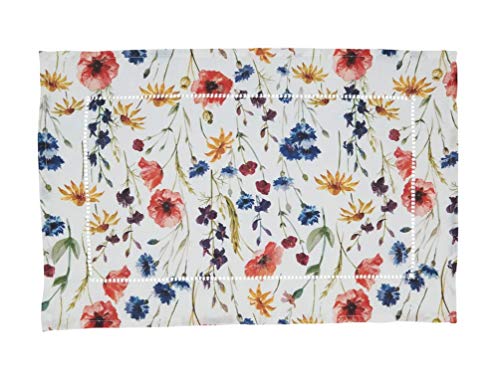 Fennco Styles Garden Floral Hemstitch Table Runner 16" W x 72" L - Multicolored Rectangular Table Cover for Dining Table, Banquet, Family Gathering and Special Occasion