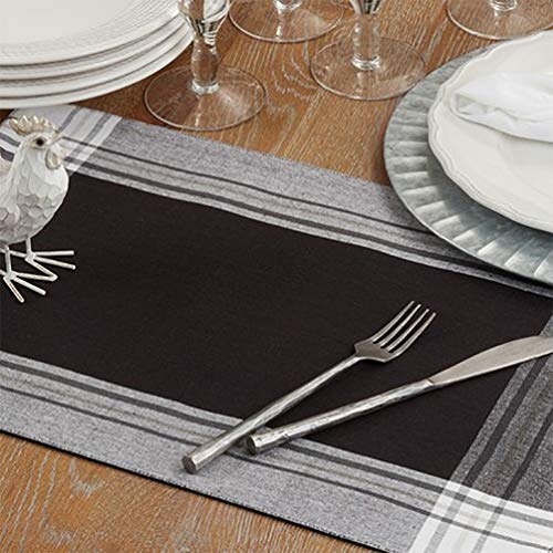 Fennco Styles Contemporary Stripe Border Design 100% Cotton Table Placemats 13" W x 19" L, Set of 4 - Black Table Mats for Dining Table Décor, Banquets, Holiday, Family Gathering, Special Occasion