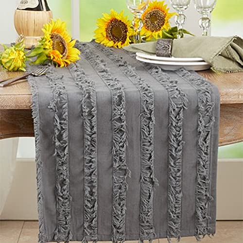 Fennco Styles Fringe Striped Modern Cotton Linen Table Runner 16”W x 72" L - Woven Table Cover for Home Décor, Dining Table, Banquets, Holidays and Special Occasions