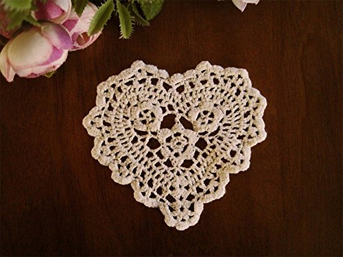Fennco Styles Handmade Crochet Lace Heart Shape Centerpiece Doily - 5 Sizes - 2 Colors