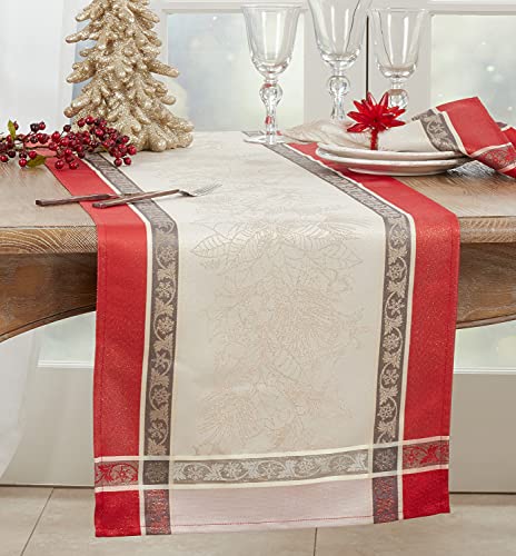 Fennco Styles Holiday Design Jacquard Christmas Table Runner - Red Table Cover for Home, Dining Table, Banquets, Family Gathering and Special Occasion