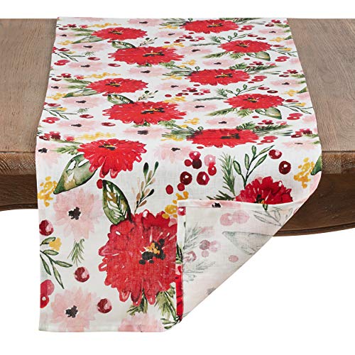 Fennco Styles Beautiful Holiday Wild Floral 100% Linen Tabletop Collection (Holiday Floral, 16"x72" Table Runner)