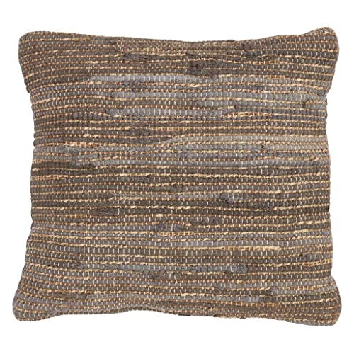 Fennco Styles Woven Chindi Striped Jute Cotton Decorative Throw Pillow 18" W x 18" L – Blue-Grey Cushion for Couch, Bedroom, Living Room and Office Décor