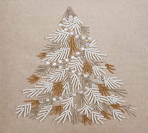 Fennco Styles Beaded Christmas Tree Cotton Table Runner 16 x 72 Inch - Natural Table Cover for Holiday Décor, Everyday Use, Banquets and Special Events