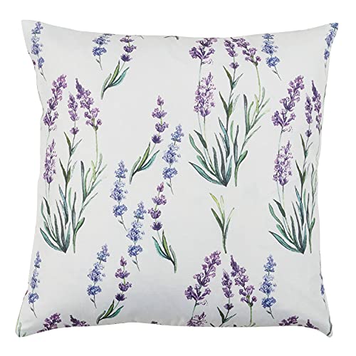 Fennco Styles Garden Lavender Print Decorative Throw Pillow 18" W x 18" L – Floral Square Cushion for Home, Couch, Sofa, Bedroom, Office Décor and Special Occasion