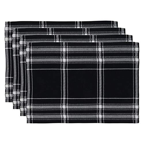 Fennco Style Classic Plaid Cotton Table Runner 16" W x 72" L - Black Table Cover for Home Décor, Everyday Use, Banquet, Family Gathering and Special Occasion