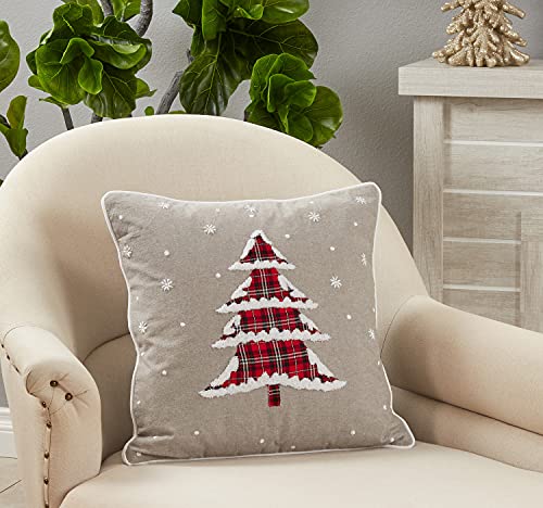 Fennco Styles Plaid Christmas Tree Cotton Throw Pillow 18" W x 18" L - Grey Festive Cushion for Holiday Décor, Couch, Living Room, Bedroom Décor and Special Occasion