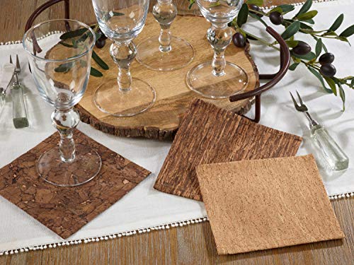 Fennco Styles Unique Cork and Poly Blend Design Decorative Coasters 6-Inch Square, Set of 4 - Brown Cocktail Napkins for Dining Room, Banquets, Special Events and Home Decor
