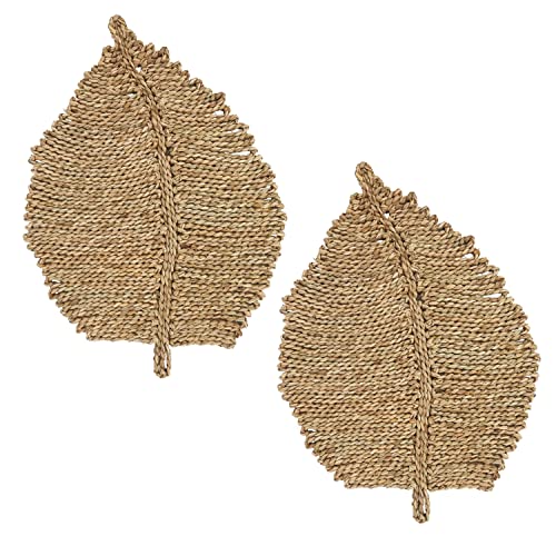 Fennco Styles Seagrass Leaf Shaped Table Placemats 14" W x 20" L, Set of 4 - Natural Woven Table Mats for Home Décor, Dining Table, Banquet, Farmhouse, Everyday Use and Special Occasion