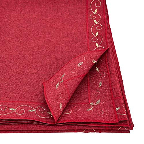 Fennco Styles Holiday Embroidered Bordered Design Tablecloth - Red Table Cover for Home Décor, Christmas, Banquets and Special Events