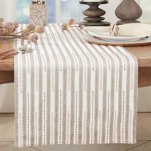 Fennco Styles Stitched Stripe 100% Cotton Table Runner 16" W x 72" L - Ivory Soft Table Cover for Home Décor, Dining Table, Banquets, Family Gatherings and Special Events