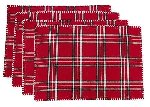 Fennco Styles Contemporary Plaid Whip Stitched Flange 100% Pure Cotton Table Linens – Red Table Linens for Christmas Banquets, Family Gathering, Special Events and Home Décor