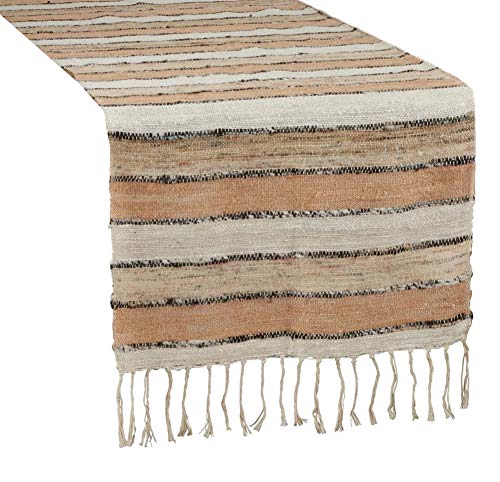 Fennco Styles Woven Chindi Striped Fringe 100% Cotton Table Runner 16 x 72 Inch - Multi Table Cover for Home Décor, Dining Table, Banquets, Family Gathering and Special Occasion