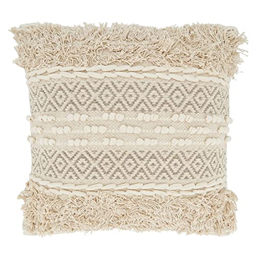 Fennco Styles Moroccan Tufted Cotton Decorative Throw Pillow 18" W x 18" L - Natural Square Cushion for Home, Couch, Living Room, Bedroom, Office and Holiday Décor