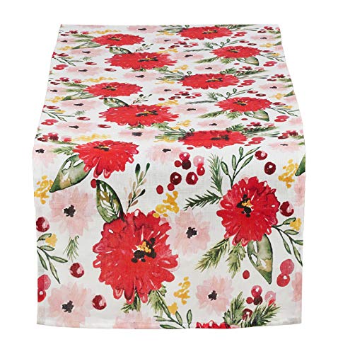 Fennco Styles Beautiful Holiday Wild Floral 100% Linen Tabletop Collection (Holiday Floral, 16"x72" Table Runner)