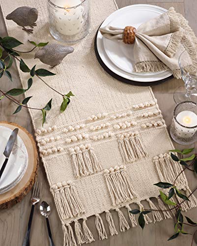 Fennco Styles Handira Collection Contemporary Moroccan 100% Pure Cotton 16 x 72 Inch Table Runners – Ivory Table Runners for Banquets, Dinner Parties, Special Events and Home Décor
