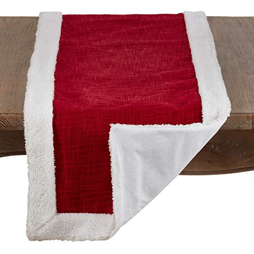 Fennco Styles Holiday Christmas Textured Cotton Down-Filled Throw Pillow with Sherpa Border