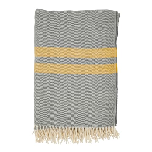 Fennco Styles Yellow Striped Herringbone Throw Blanket with Fringe 50" W x 60" L – Grey Cozy Blanket for Home, Couch, Bedroom, Living Room, Office, and Holiday Décor