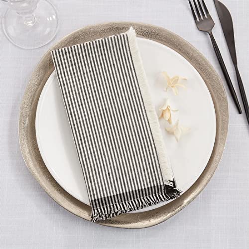 Fennco Styles Stripe Design Cotton Table Runner 16" W x 72" L - Black & White Woven Fringed Table Cover for Home Décor, Dining Table, Banquet, Family Gathering and Special Occasion