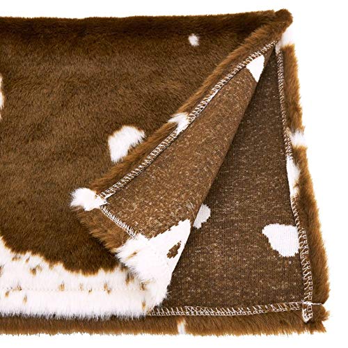 Fennco Styles Rustic Faux Fur Cowhide Table Runner 16 x 72 Inch – Brown Table Runner for Banquets, Family Gathering, Special Events, and Home Décor