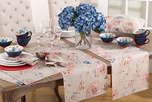 Fennco Styles Primavera Collection Printed Floral Design 100% Linen Table Runner