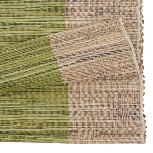 Fennco Styles Shimmering Banded Design Water Hyacinth Table Runner 16" W X 72" L - Green Rustic Table Cover for Dining Table, Dinner Party, Holidays, Home Decor, Special Events