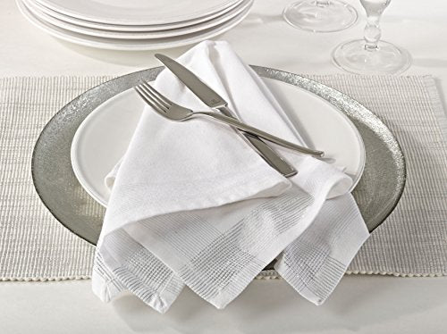 Fennco Styles Splendid Shimmering Striped Tablecloth - White Table Cover for Home Everyday Use, Banquets, Family Gathering and Special Events