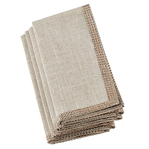 Fennco Styles Elegant Lily Collection Studded Design Cloth Napkins 20" W x 20" L, Set of 4 - White Rhinestone Dinner Napkins for Dining Table, Banquets, Family Gathering and Special Occasion