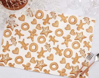 Fennco Styles Holiday Gingerbread Print Cotton Table Runner 14" W X 72" L - Brown Festive Table Cover for Home, Christmas Décor, Banquet, Family Gathering and Special Events