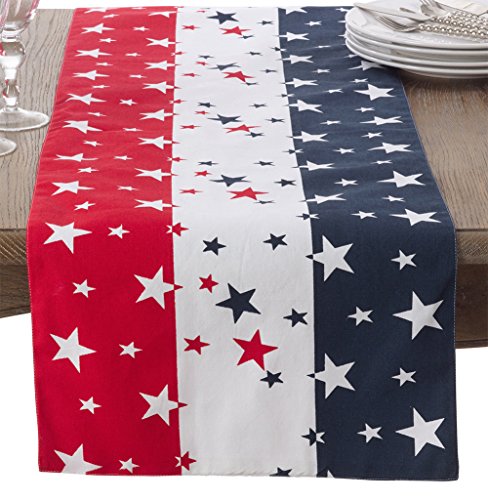 Fennco Styles 4th of July Star Spangled American Flag 100% Cotton Table Runner 16" W x 72" L - Multicolored American Flag Inspired Table Cover for Home Décor, Dinner Parties, National Holidays