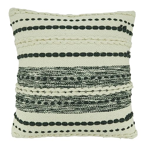 Fennco Styles Striped Woven Cotton Decorative Throw Pillow 18" W x 18" L - Black & White Modern Textured Cushion for Home, Couch, Bedroom, Living Room and Office Décor