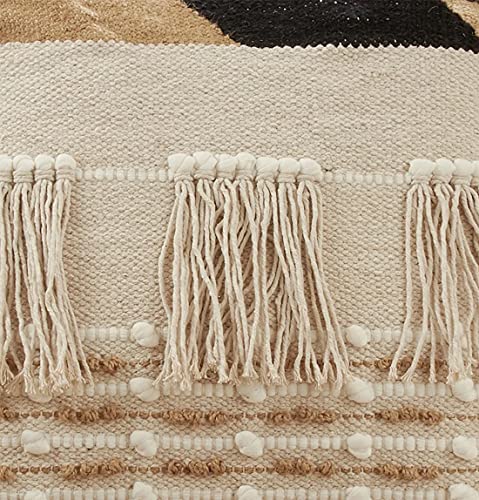 Fennco Styles Fringe Boho Cotton Jute Decorative Throw Pillow Cover 18" W x 18" L - Ivory Woven Square Cushion Case for Home, Couch, Bedroom, Living Room and Office Décor