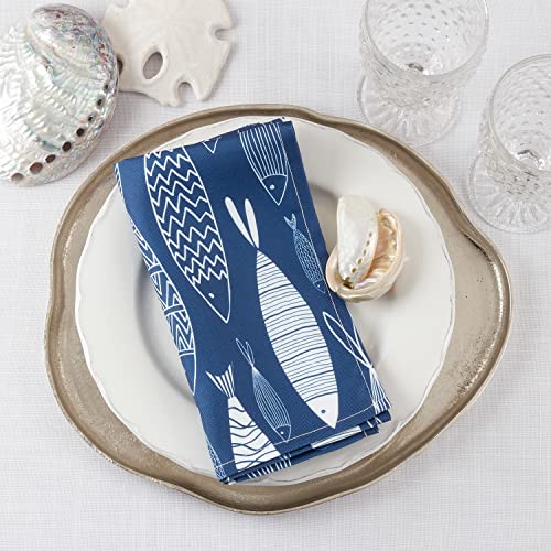 Fennco Styles Sea Fish Print Coastal Tablecloth 65" W x 84" L - Navy Blue Sea Life Rectangle Table Cover for Home, Dining Table Décor, Banquets, Family Gatherings, Everyday Use and Special Occasions