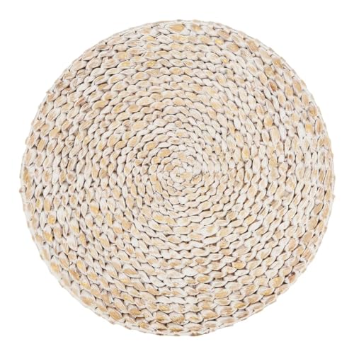 Fennco Styles Foil Print Water Hyacinth Placemats 15" Round, Set of 4 - Silver Metallic Table Mats Heat Resistant Insulation for Home, Boho Décor, Dining Table, Banquets, Special Events