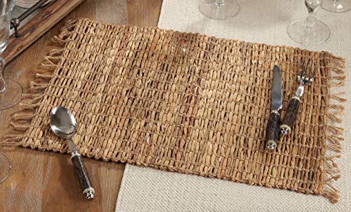 Fennco Styles Hand Woven Water Hyacinth Fringe Table Runner 14 x 72 Inch - Natural Chic Table Cover for Home, Dining Table Décor , Banquets and Special Events