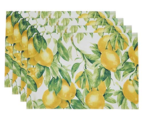 Fennco Styles Lemon Printed Cloth Napkins 20 x 20 Inch, Set of 4 - Multicolored Dinner Napkins for Home Décor, Dining Room, Banquets, Everyday Use and Special Occasions