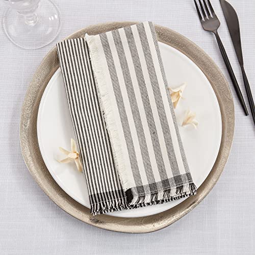 Fennco Styles Stripe Design Cotton Table Runner 16" W x 72" L - Black & White Woven Fringed Table Cover for Home Décor, Dining Table, Banquet, Family Gathering and Special Occasion