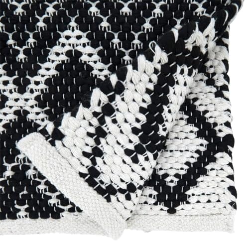 Fennco Styles Handcrafted Diamond Chindi Table Runner 16" W x 72" L - Black Geometric Rectangular Cotton Blend Table Cover for Boho Décor, Dining Table, Banquets, Family Gatherings