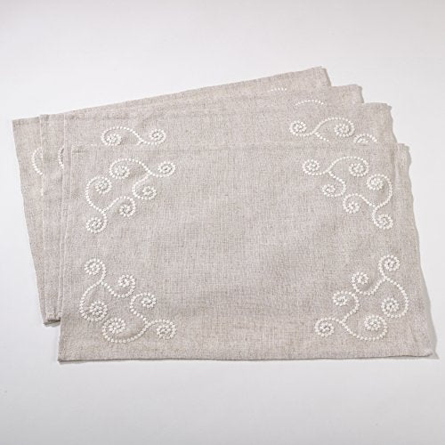 Fennco Styles Embroidered Swirl Design Linen Blend Tablecloth - Natural Table Cover for Home Décor, Banquets, Family Gathering and Special Events