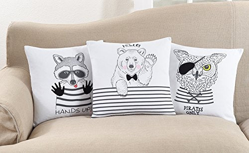 Fennco Styles Hello Bear Statement Poly Filled Decortative Cotton Throw Pillow 16" Square