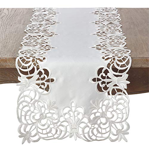 Fennco Styles Arabella Collection Embroidery Cutwork Design Tablecloth - Ivory Table Cover for Home Décor, Banquet, Holiday, Family Gathering and Special Events