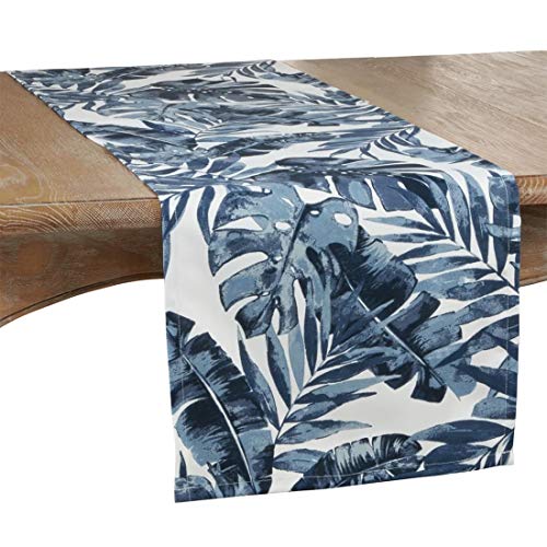 Fennco Styles Vibrant Tropical Leaf Design Table Runner 16 x 72 Inch - Navy Blue Table Cover for Home, Dining Room, Banquets, Spring Summer Event and Special Occasion