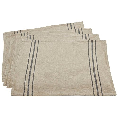 Fennco Styles Ferme Maison Collection Causal Black Striped 100% Pure Linen Table Linens - Natural Table Linens for BBQ Party, Banquets, Farmhouse Events and Home Décor