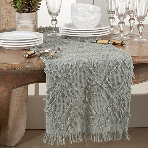 Fennco Styles Waffle Weave Modern Cotton Rectangular Table Runner with Fringe – 16”W x 72”L Table Cover for Home Décor, Dining Table, Banquets, Holidays and Special Occasions