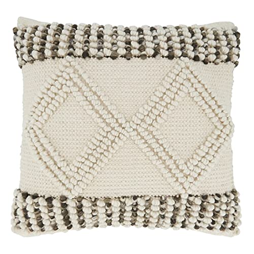 Fennco Styles Woven Textured with Diamond Design Decorative Throw Pillow Cover 18" W x 18" L - Ivory Square Cushion Case for Home, Couch, Bedroom, Living Room and Office Décor