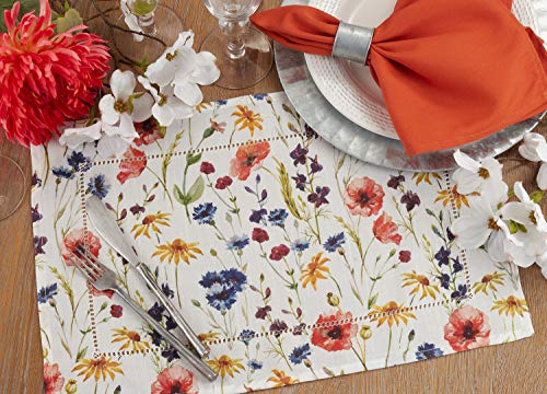 Fennco Styles Garden Floral Hemstitch Table Runner 16" W x 72" L - Multicolored Rectangular Table Cover for Dining Table, Banquet, Family Gathering and Special Occasion