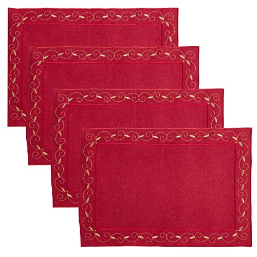 Fennco Styles Holiday Embroidered Bordered Design Tablecloth - Red Table Cover for Home Décor, Christmas, Banquets and Special Events